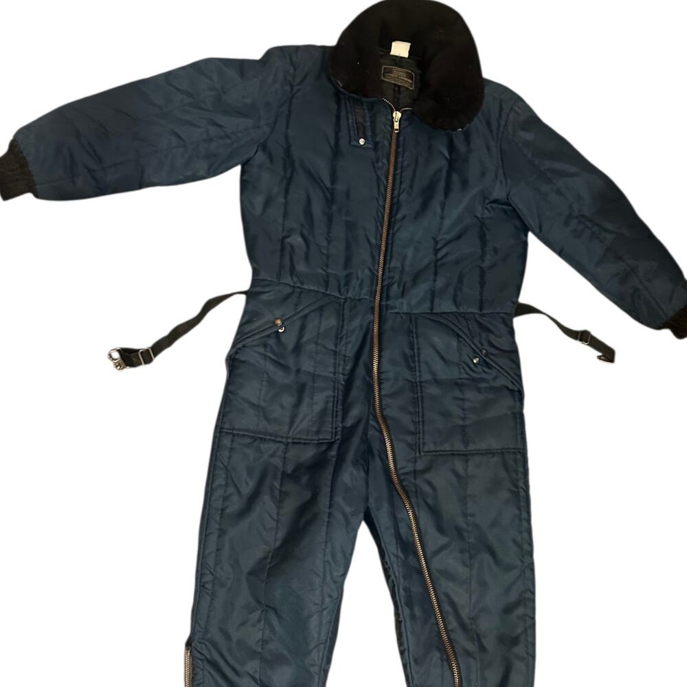 Vintage Sears Work Leisure Snowsuit Navy Blue Black Large Excellent